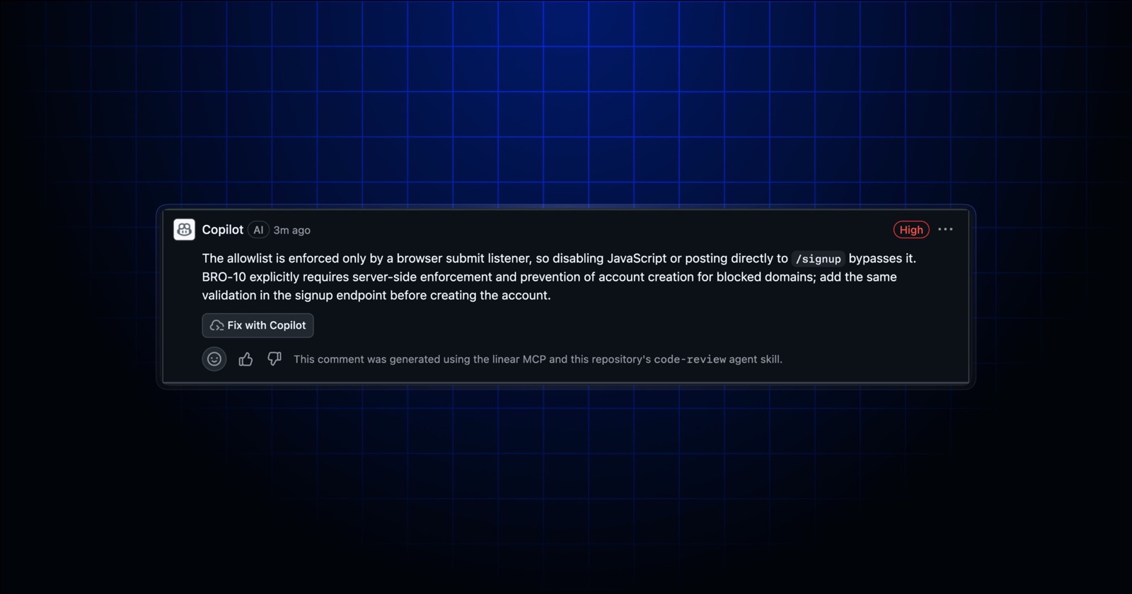 GitHub Copilot working from a Linear issue and returning progress for review.