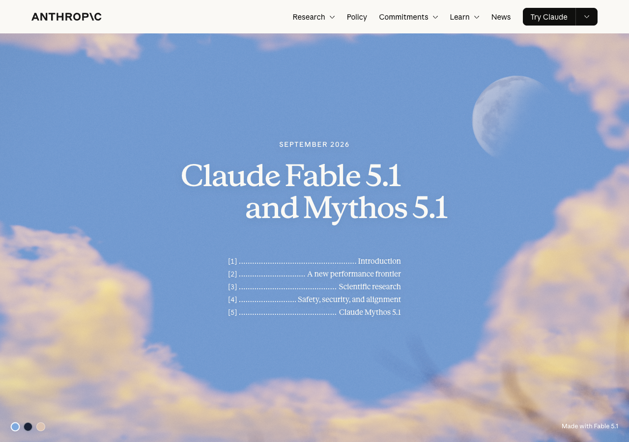 Anthropic’s official Claude Fable 5.1 and Mythos 5.1 launch page