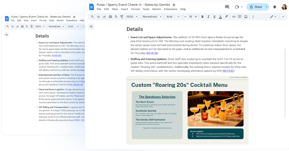 Google Meet notes document with a screenshot of the slide discussed during the meeting.